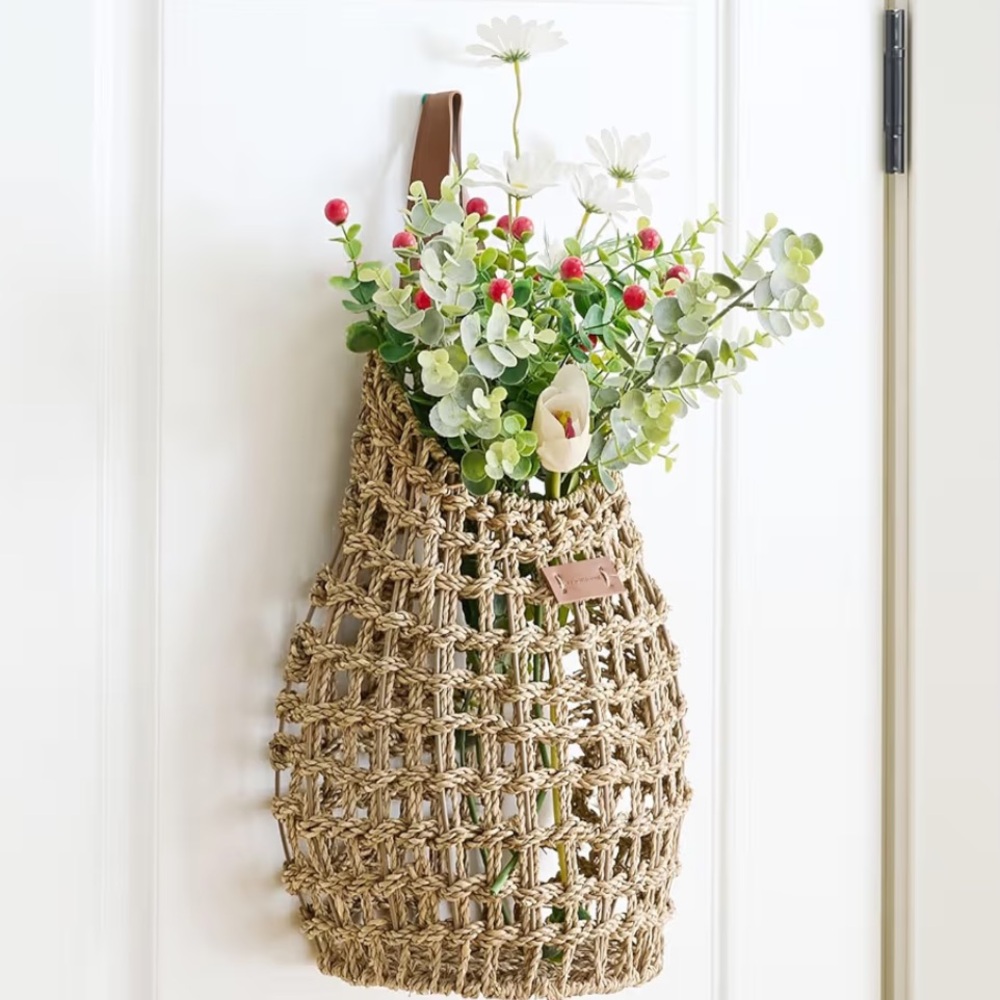 Woven Front Door Basket Water Hyacinth Wall Hanging Basket